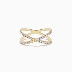 Effy D'oro 14K Yellow Gold Diamond Criss Cross Ring 0.37 TCW Gold Diamond Cut Open Band Diamond Ring, Gold Open Band Diamond Ring With Diamond Cut, White Gold 14k Open Band Diamond Ring, Gold Diamond Ring In 14k Gold, 14k Yellow Gold Diamond Ring With Open Band, Gold Rings With Diamond Accents In 14k Gold, Gold Diamond Cut Open Band Ring, Heirloom 14k Yellow Gold Diamond Ring, Heirloom Gold Diamond Ring In 14k Gold