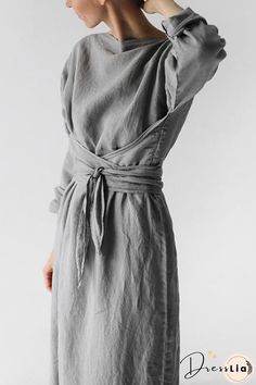 Gray Long Sleeve Beach Dress, Long Sleeve Gray Beach Dress, Gray Long Sleeve Midi Dress For Summer, Elegant Gray Dress For Brunch, Gray Spring Dresses For Brunch, Gray Long Sleeve Dress For Brunch, Gray Long Sleeve Dresses For Brunch, Long Sleeve Gray Dresses For Brunch, Linen Long Sleeve Midi Dress For Brunch