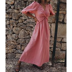 F00181287-103 Holiday Dresses Women, Maxi Dress Designs, Dress Sleeve Styles, Mini Robes, Linen Maxi Dress, Loose Outfit, Vestido Casual, Slim Dresses, Mid Length Dresses