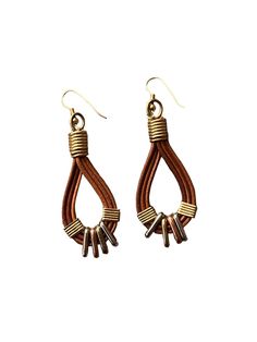 "Boho Leather and metal Earrings, Leather Dangle Earrings, Brown Leather and metal Gold Drop Earrings Minimalist Leather Jewelry Dimensions:  2\" long B-1 To see more vintage jewelry in my shop, click here:  https://www.etsy.com/shop/BuffaloPlaidVintage?ref=seller-platform-mcnav§ion_id=23319946 To see more Buffalo Plaid Vintage listings, click here: https://www.etsy.com/shop/buffaloplaidvintage New to Etsy? To navigate, search within the shop (top right) or select a section (left side). Happy shopping!" Brown Brass Dangle Earrings, Brown Brass Drop Earrings, Everyday Brown Metal Jewelry, Adjustable Brown Wire Wrapped Earrings, Adjustable Wire Wrapped Brown Earrings, Brown Pierced Metal Earrings, Nickel Free Drop Earrings For Everyday Use, Adjustable Drop Earrings For Everyday Use, Everyday Brown Metal Earrings