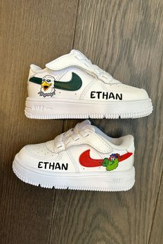 Custom hand-painted toddler sneakers with Eagles and Phillies mascots #toddlershoes #toddlersneakers