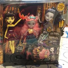 two dolls are shown in the packaging for their new doll collection, which is on display at toys r us