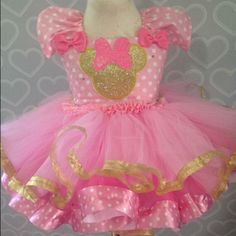 a pink and gold minnie mouse tutu dress