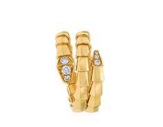 Serpenti Viper 18 Kt Yellow Gold Two-coil Ring Set With Demi-pavé Diamonds Rings Bvlgari, Bvlgari Fragrance, Bulgari Serpenti, Coil Ring, Yellow Snake, Bvlgari Serpenti, Fragrance Samples, Gold Ring Sets, Luxury Rings