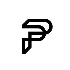 a black and white logo with the letter p