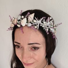 This elegant piece made with seashell, starfish, pearls, flowers and  crystals.   These kinds of hairbands are loose enough not to give headaches (for those sensitive to that) but still stay in place! This headband is perfect for bride, bridesmaid, and flower girl. Shipping: -Tracking number -Your item will be carefully packaged and shipped . Thanks for looking! https://www.etsy.com/shop/CyshellBridal Seashell tiara, Starfish headband, Mermaid tiara, Beach hair accessory, Beach wedding hair acce Seashell Headpiece, Seashell Tiara, Beach Wedding Hair Accessories, Beach Hair Accessories, Beach Wedding Accessories, Shell Crowns, Seashell Crown, Flower Girl Tiara, Beach Mermaid