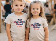 Celebrate the bond of cousins with our Best Cousin Crew Kids Shirt! 👫💖 Perfect for family gatherings or everyday wear, this shirt is available in both baby bodysuit and boys/girls t-shirt styles. Show your cousin some love with this thoughtful cousin gift, featuring a trendy and stylish design. Complete the Cousin Crew look with our matching family t-shirts, creating a fun and unified family ensemble. Let your little ones rock this adorable shirt, showcasing their love and connection as part of the Best Cousin Crew!  Handmade 100% cotton items How to order: Please select size & style from the drop down menu, select quantity If there is personalization box available(for certain listings) Add your personalization Add to cart If you are ordering multiple shirts with different size & style A Cute Crew Neck Top For Family Events, Cute Tops For Family Events, Best Cousin, Matching Family T Shirts, Family T Shirts, T Shirt Styles, Cousin Gifts, Cousin Crew, Family Tees