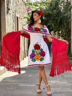 This Beautiful Mexican Floral Dress is the perfect dress for a special event or Mexican Fiesta. It reflects the Mexican culture through its unique design and vibrant colors.  It has elastic on the back for an adjustable fit and is embroidered by Artisanal Machine by Mexican Artisans in Guanajuato, Mexico. It's made out of fresh Mexican cotton, is full of embroidered multicolor flowers. Size S - XL Shop more Mexican Dresses here:  https://www.etsy.com/es/shop/SoleiEthnic?ref=seller-platform-mcnav Mexican Outfits For Women, Mexican Fiesta Dresses, Mexican Style Dresses, Traditional Mexican Dress, 90s Fashion Outfits Hip Hop Party, Easter Dresses For Toddlers, Fiesta Dress, Party Outfits Night, Outfits For Mexico