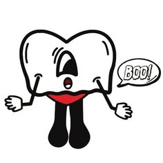 a cartoon tooth with its mouth open and tongue out