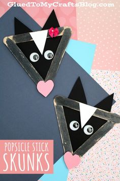 this is an image of popsicle stick skunks made out of construction paper