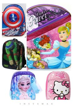 Themed Backpack For School, Themed School Backpack With Character Print, Themed School Backpack, Multicolor Cartoon Bag For Back To School, Themed Travel Bags For Back To School, Fun Bags For Back To School, Playful School Bag With Character Print, Themed Backpack For End Of School Year, Pink Cartoon Backpack For Back To School