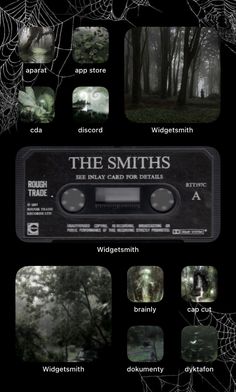 an old cassette player with the words, the smiths on it and various images