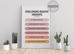 DIGITAL DOWNLOAD: Great poster demonstrating how to challenge negative thoughts using CBT. Perfect for any home or office and easily shared online. Combine it with: - CBT Cognitive Triangle: https://etsy.me/3bKpuwn  The 3 C's of Cognitive Therapy: https://etsy.me/3tus3JW ✦ INSTANT DOWNLOAD CHALLENGING NEGATIVE THOUGHTS POSTER ✦ Simple and easy downloadable CBT / psychology posters for your home or office and easily shared online. No physical item will be shipped to you. ✦ WHAT YOU'LL GET ✦ You w Cognitive Triangle, Counseling Wall Art, Private Practice Counseling, Challenging Negative Thoughts, Counselor Posters, Office Decor School, Psychology Posters, School Counseling Office, Counselors Office Decor