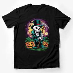 Grim Reaper Halloween Costume T-Shirt with Pumpkins and Spooky Forest Graphic Male T-Shirt Custom graphic T-Shirt.Customize your color Reaper Halloween Costume, Grim Reaper Halloween Costume, Full Moon Shirt, Creepy Clothes, Spooky Graphic Tees, Forest Graphic, Horror Clothes, Grim Reaper Halloween, Spooky Forest