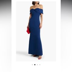 Brand New With Tag Badgley Mischka Off-The-Shoulder Twisted Cady Gown In Size 4 Blue Off-shoulder Formal Gown, Elegant Blue Off-shoulder Maxi Dress, Midi Wedding Dress, Badgley Mischka Dress, Ruffle Gown, Yellow Midi Dress, Garden Dress, Brocade Dresses, Ruffle Midi Dress