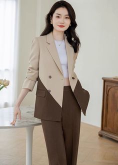 Indulge in luxury with our Clara Color Match Double Breasted Blazer Wide Pants Suit Two-Piece Set. This elegant set features a feminine silhouette, with a sophisticated double-breasted blazer and wide-leg pants. Perfect for business or special occasions, this set is the epitome of high-end fashion. Blazer: Double Breasted closure Notched lapels Long sleeves Front flap pockets Pants Zip fly with button closure Side slant pockets Regular length - Polyester, spandex- Item #432703- Women's blazer & pants suit two-piece set SIZE INFO XS=US2=UK6=EU32 S=US4-6=UK8-10=EU34-36 M=US8-10=UK12-14=EU38-40 ★★Please advise your Height and Weight, I will make sure you choose the right size. Elegant Sets, Double Breasted Blazer, Wide Pants, Dress Pant, Pocket Pants, High End Fashion, Blazer Dress, Sweater Coats, Two Piece Outfit