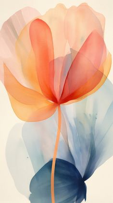 an abstract painting of a flower with watercolors on the petals and in front of it is a white background