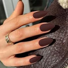 Gel Nails Dark, Dark Brown Acrylic, Short Fall Nail Designs, Matte Almond Nails, Short Fall Nail, Almond Press On Nails, Nails Dark, Press On Nails Medium