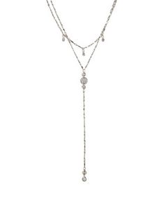 ETTIKA Carmine Layered Crystal Lariat Women's Necklace & Reviews - Necklaces - Jewelry & Watches - Macy's Elegant Silver Chain Lariat Dangle Necklace, Chic Silver Metal Lariat Necklace, Silver Dangle Lariat Necklace With Cubic Zirconia, Silver Delicate Chain Lariat Layered Necklace, Silver Crystal Dangle Lariat Necklace, Necklace Online, Lariat Necklace, Cubic Zirconia, Womens Necklaces