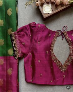 Green And Pink Blouse Designs, Talambralu Saree Blouse Designs, Blouse Models For Pattu Sarees, Dark Pink Saree Contrast Blouse, Pattu Sari Blouse Designs Latest, Pattu Blouse Design Models, Golden Blouse Designs, Green Blouse Designs, Pink Blouse Designs