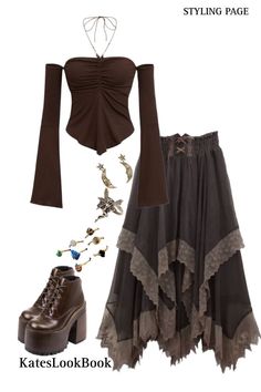 Witchy Cottage Core Aesthetic Outfit, Earthy Witch Aesthetic Outfit, Witch Boho Fashion, List Of Fashion Styles, Fairy Core Fall Outfits, Chaos Aesthetic Outfits, Psychic Aesthetic Outfit, Villiancore Outfit, Whimsigothic Outfits Pants