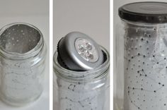 three different views of jars with stars in them and one has a can opener on the lid