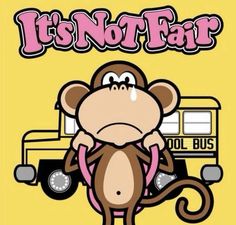 a cartoon monkey sitting on top of a school bus with the words it's not far