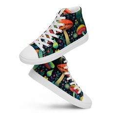 Check out more beautiful canvas shoe designs here ➤➤ https://www.etsy.com/shop/GinoConcept?ref=seller-platform-mcnav&section_id=45898272 Check out the rest of our store here ➤➤ https://ginoconcept.etsy.com THANK YOU for choosing GinoConcept Etsy Shop, your ultimate destination for all things mushroom-inspired on Etsy! We are absolutely thrilled to introduce you to our latest creation, a pair of high-top canvas shoes that embody the magic of the fungal world and are a true work of art! At GinoCon Converse Mushroom, Mushroom Shoes Painted, High-top Embroidered Multicolor Sneakers, Casual Mushroom Print T-shirt For Spring, Womens Converse, Canvas Sneakers, Canvas Shoes, Womens Shoes Sneakers, Baskets