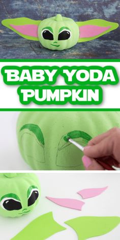 the baby yoda pumpkin has been made with paper and is ready to be painted