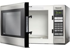 a microwave oven with the door open on a white background