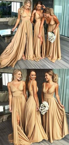 the bridesmaids are posing for pictures in their dresses