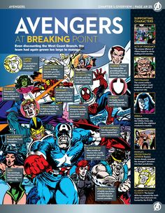 the avengerss at breaking point poster is shown in blue and white with an image of various