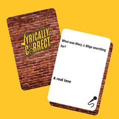 two cards that are next to each other on a yellow and orange background with the words, what was mary j blige searching for?