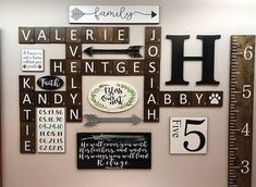 a wall with many different types of letters and numbers on it, including the letter h