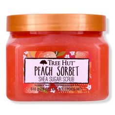 Peach Sorbet Shea Sugar Body Scrub - Tree Hut | Ulta Beauty Peach Sorbet, Sephora Skin Care, Peach Fruit, Exfoliating Body Scrub, Sugar Body, Macadamia Oil, Natural Exfoliant, Sugar Body Scrub, Skin Care Items