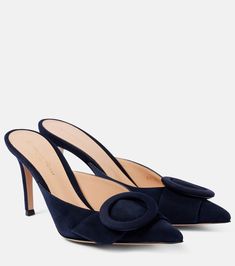 Suede mules in blue - Gianvito Rossi | Mytheresa Rossi Shoes, Suede Mules, High Heel Pumps, Gianvito Rossi, Shoe Box, Pump Shoes, Pumps Heels, Designing Women, Clothing And Shoes