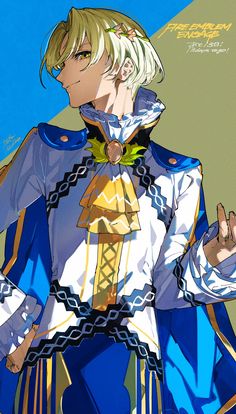 an anime character with blonde hair and blue outfit