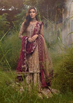 Pakistani Gharara, Mohsin Naveed Ranjha, Gharara Designs, Maya Ali, Bridal Lehenga Collection, Bridal Lehenga Red, Sharara Suit, Pakistani Bridal Dresses