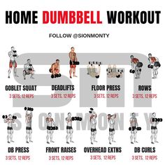 the home dumbbell workout chart shows how to do it in 3 minutes or less