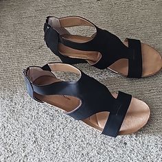 Adrienne Vittadini Black Wedge Sandals. I Bought Them And Tried To Wear Them Once. They Didn't Fit Right. Practically Brand New. No Box No Tags Formal Wedges, Taupe Sandals, Comfy Wedges, Blue Wedges, Wedge Espadrilles, Women's Chaps, Black Wedge, Black Wedge Sandals, Shoes Heels Wedges