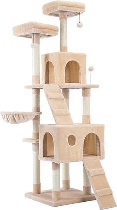 a cat tree with two stairs and a ramp for the cats to climb up on