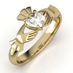 Half Carat Lab-Created Diamond - 14K YELLOW Gold Claddagh Ring <font color=#FF0000> IN STOCK!  Ships in 48 Hours!</font> - CladdaghRING.com Diamond Claddagh Ring, Gold Claddagh Ring, Claddagh Ring, Claddagh Rings, Colorless Diamond, Ring With Diamond, Heart Shaped Diamond, Ring Pictures, Gia Diamond