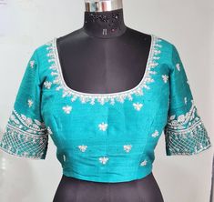 Teal Blue Pure Raw Silk Blouse With Silver Zardosi Embroidery - Etsy Silver Raw Silk Traditional Wear With Resham Embroidery, Bollywood Style Silk Blouse Piece In Silver, Silver Silk Bollywood Blouse Piece, Silk Blouse Piece With Silver Zari Work, Blue Embroidered Tissue Silk Blouse Piece, Silver Tissue Silk Blouse With Zari Work, Silver Silk Blouse Piece With Cutdana Detailing, Embroidered Blue Tissue Silk Blouse Piece, Silver Raw Silk Blouse With Traditional Drape