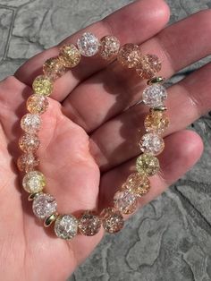 This brac is handmade with crackle beads Sparkling Beaded Bracelets As Gift, Gold Glass Beaded Bracelets, Bead Bracelet, Cute Jewelry, Jewelry Bracelets, Beaded Bracelets, Ships, France, Bracelet