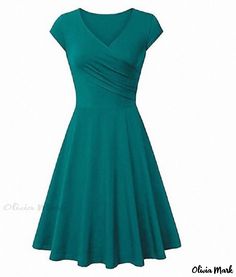 Olivia Mark - Elegant A-Line Maxi Dress Fitted Dark Green Casual Dress, Dark Green Fitted Casual Dress, Casual Fitted Dark Green Dress, Casual Dark Green Short Sleeve Dress, Elegant Cotton Dress, Loungewear Dress, Xxxl Dress, A Line Maxi Dress, Evening Gowns Elegant