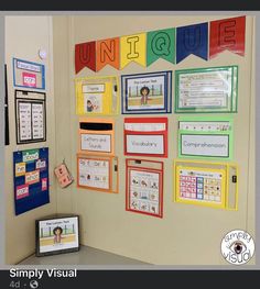 a bulletin board with pictures and words on it