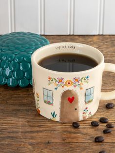 It looks so cute sitting on your shelf! Mom Gifts Homemade, Boho Mug Designs, Pottery Painting Coffee Mugs, Pretty Coffee Mugs, Music Ceramic Art, Fun Coffee Mugs, Autumn Mug Painting, Ceramic Painting Designs, Handmade Pottery Mugs Ideas