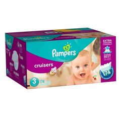 a box of pampers cruisers diapers with the baby's name on it