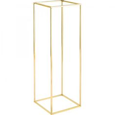 a tall gold metal stand with a glass door on the top and bottom section, in front of a white background