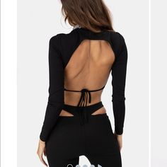 Size Small Brand New Never Worn Black Backless Party Top, Black Backless Crop Top For Party, Black Backless Tops For Spring, Backless Black Tops For Spring, Black Backless Crop Top For Spring, Black Backless Top For Evening, Backless Black Top For Evening, Chic Black Backless Top, Backless Black Tops For Night Out